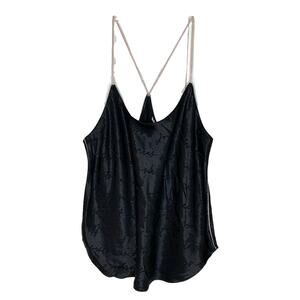 Victoria's Secret Black Cursive Logo Silky Tank Dainty Sexy Pajama Top XL